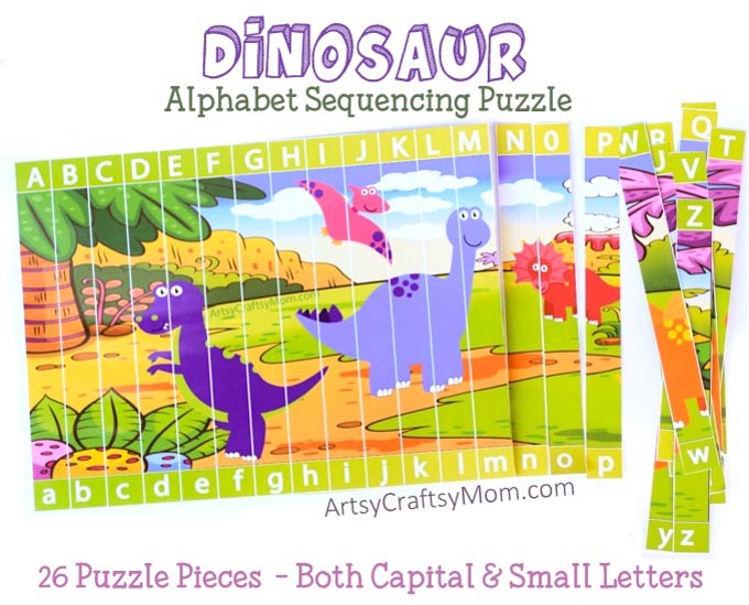 Printable Dinosaur Alphabet Sequencing Puzzle - Artsy Craftsy Mom